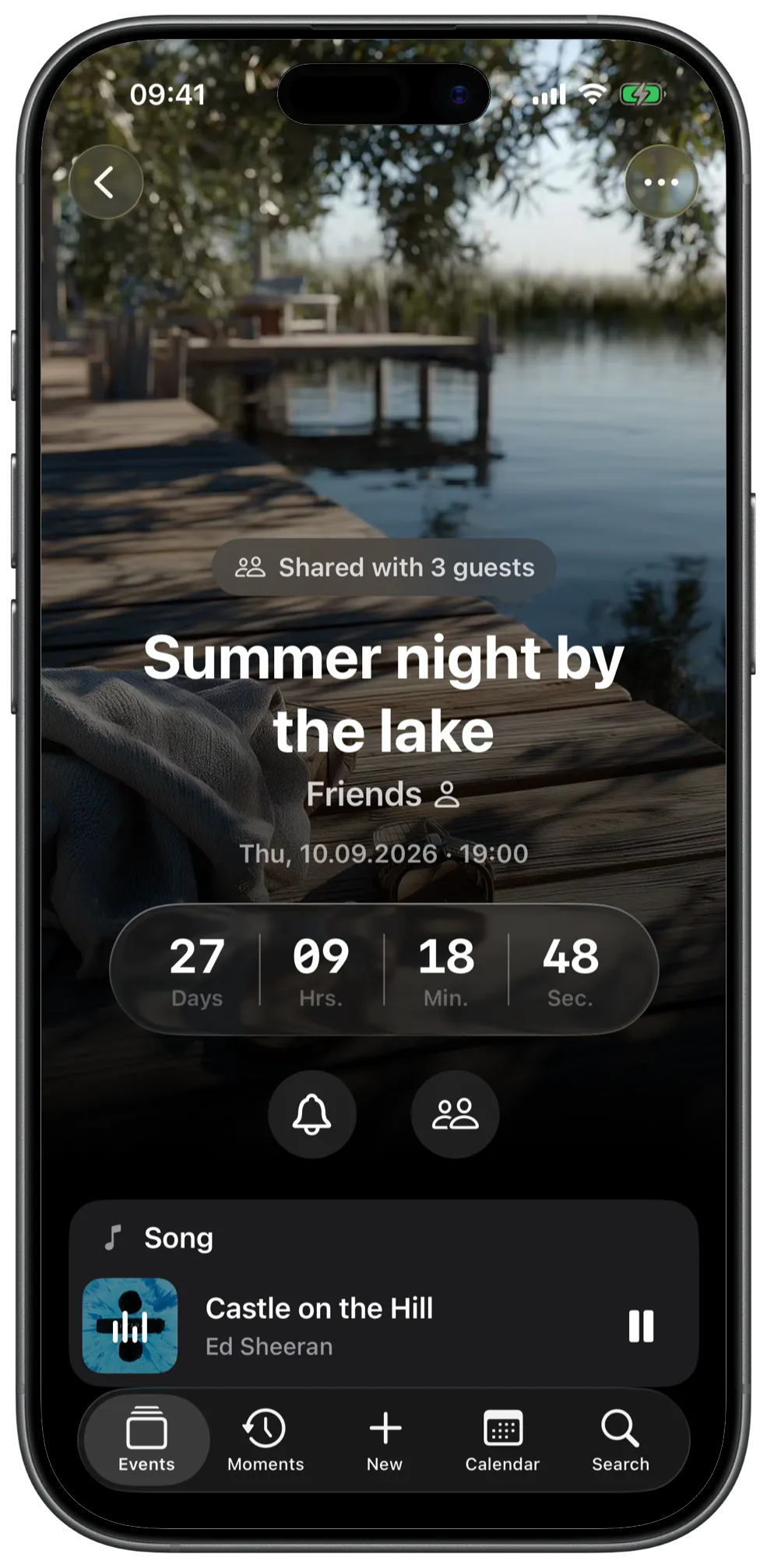 An event shared with friends, with a shared countdown