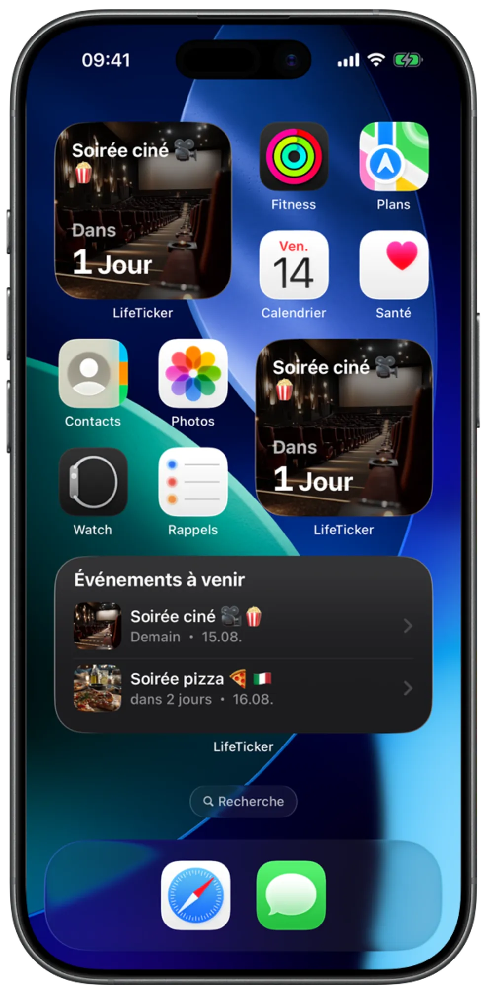 Place tes comptes à rebours sur l’écran d’accueil ou l’écran verrouillé sous forme de widget. Et le moment venu, le rappel arrive au bon moment.