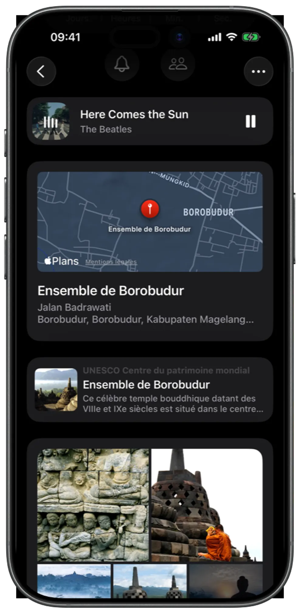 Extrait de carte montrant le temple de Borobudur