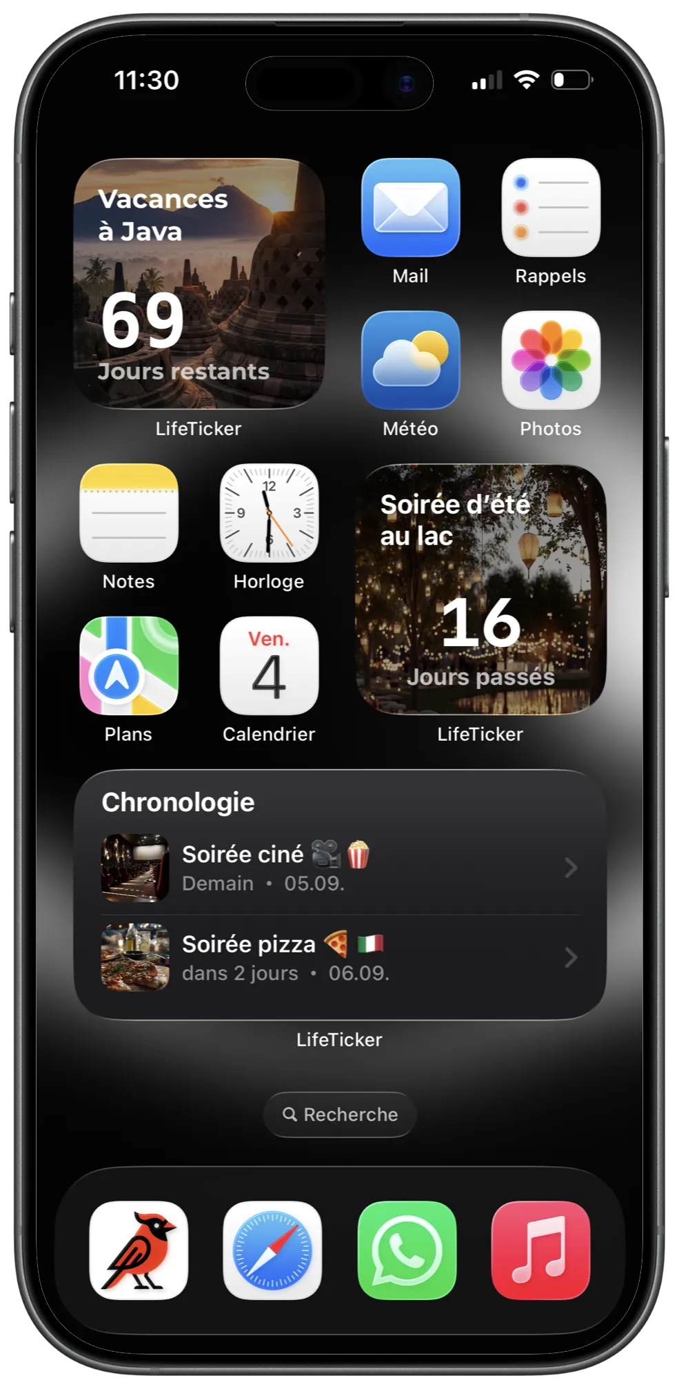 Widgets LifeTicker sur l’écran d’accueil iOS